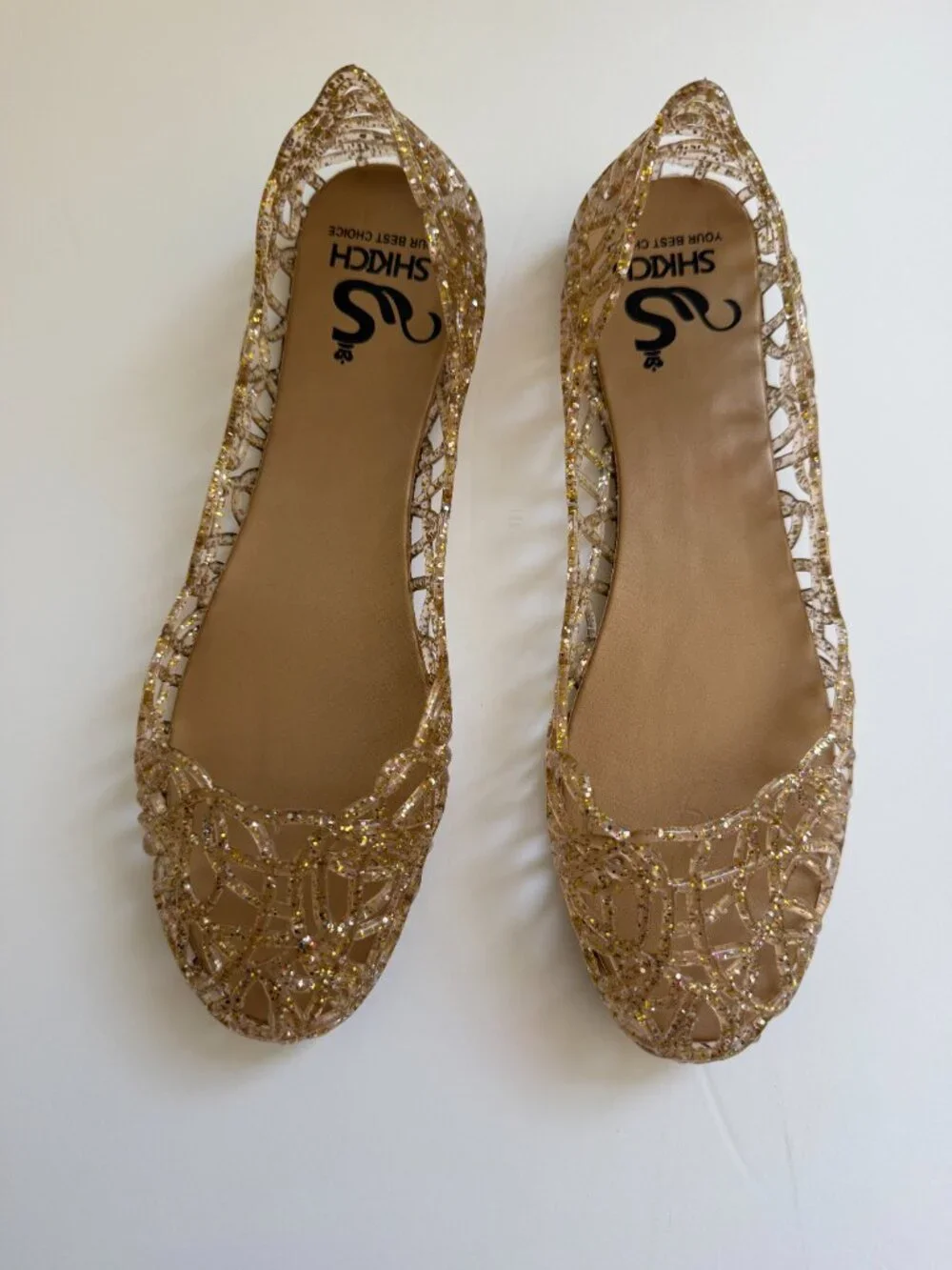 Gold Glitter Beach Jelly Slip On Ballet Flat Shoes Size: 7 1/2 - Picture 3 of 6